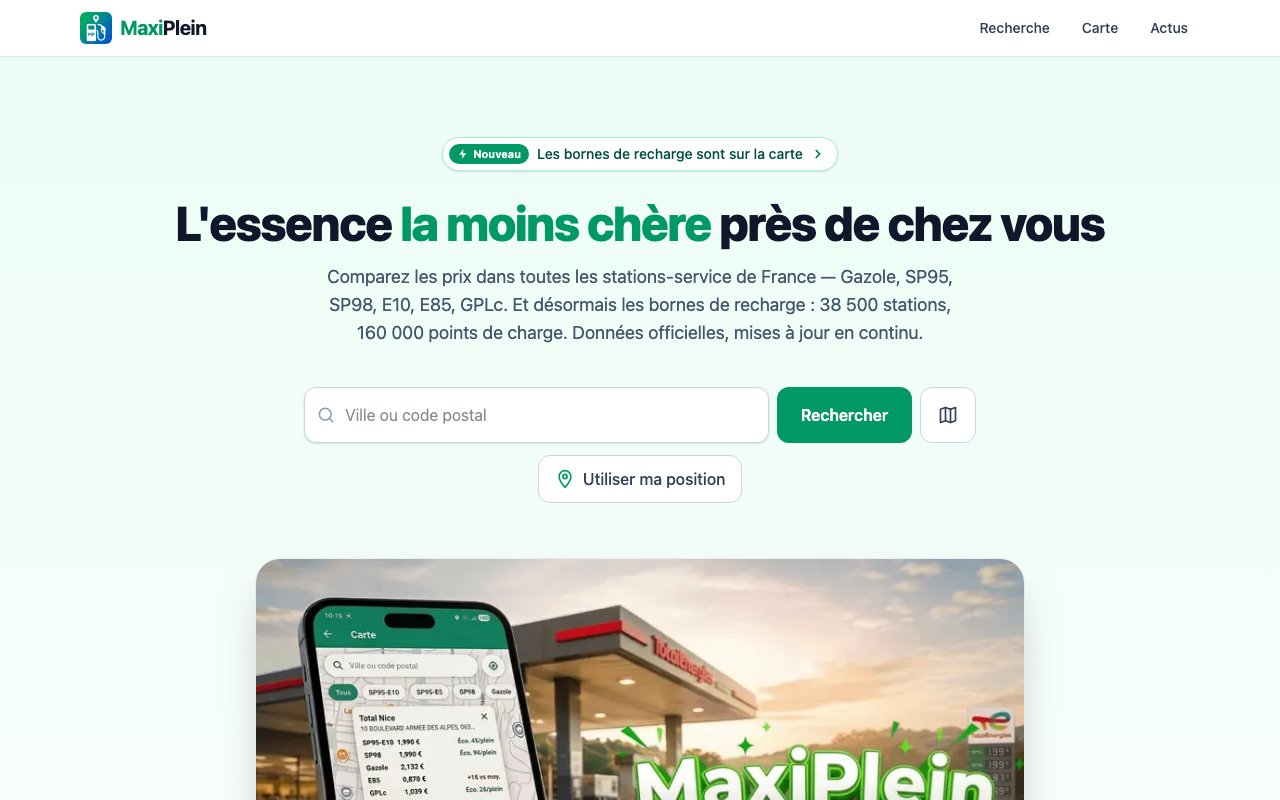 Screenshot of MaxiPlein, one of the products I build and run